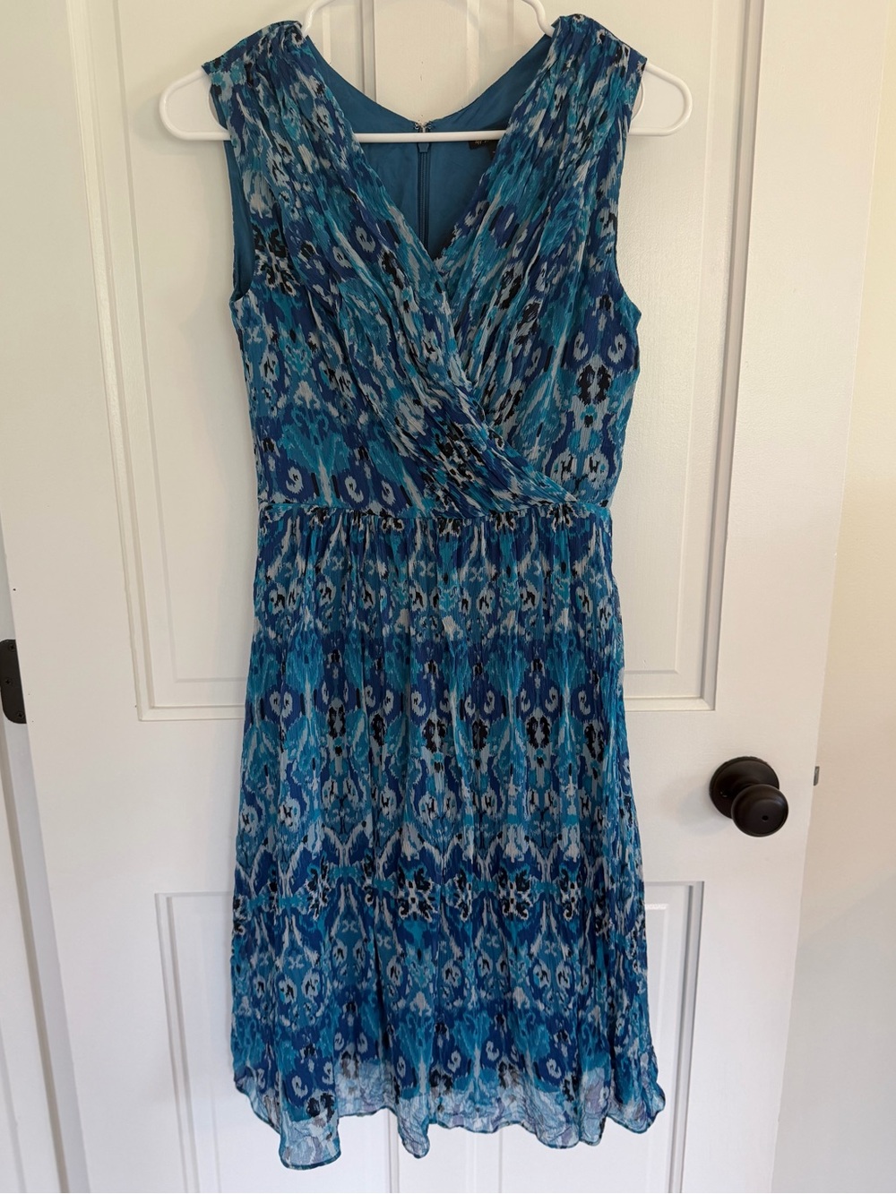 Brooks Brothers 100% Silk Ikat Pleated Wrap Dress Blue Size 0